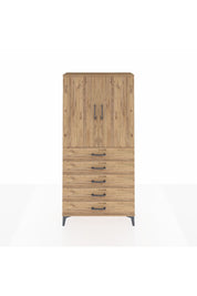 Arges Dolap Tek Raflı 5 Çekmeceli Tek Askılı 88x30x182 Çam-Çam