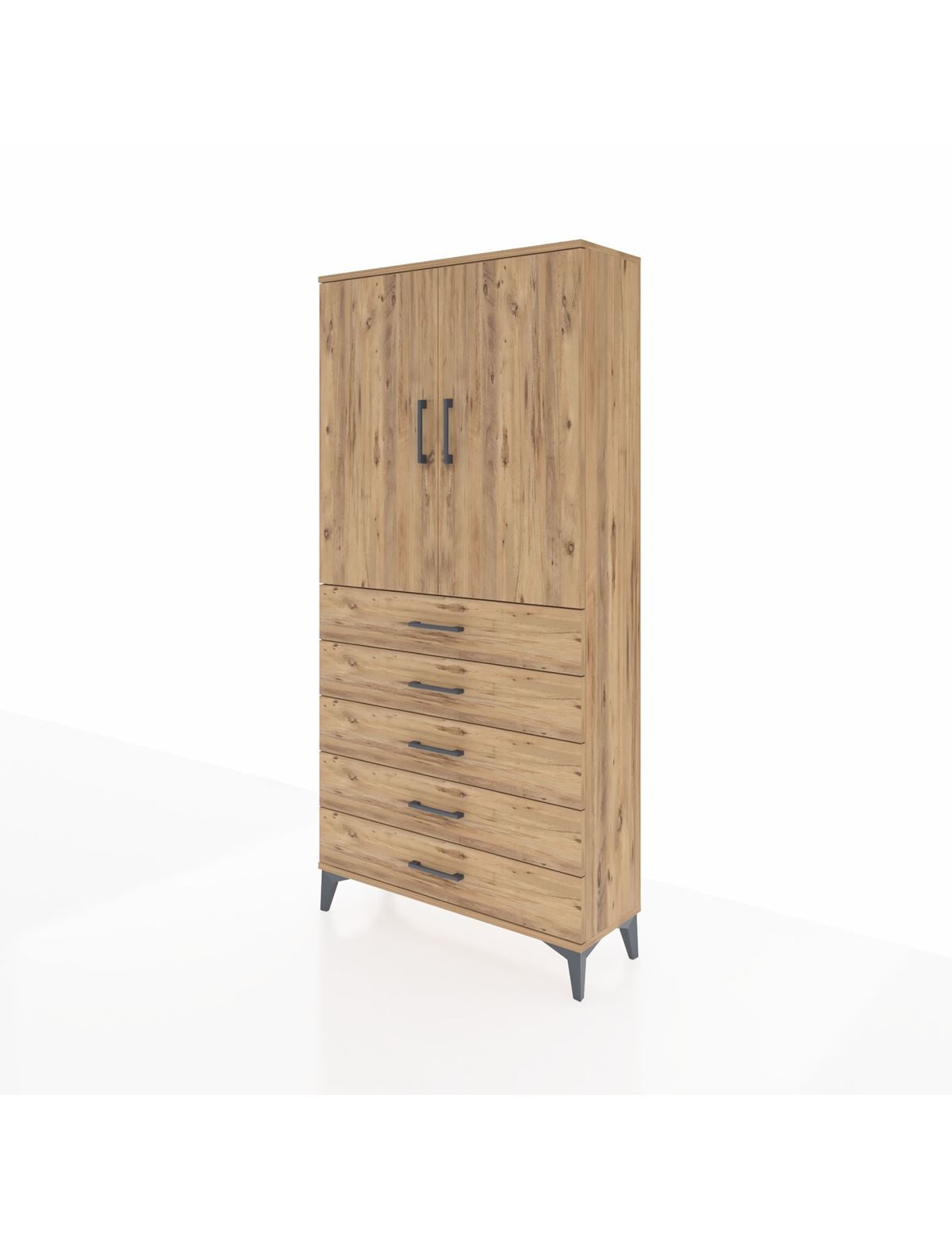 Arges Dolap Tek Raflı 5 Çekmeceli Tek Askılı 88x30x182 - S24M026V9A