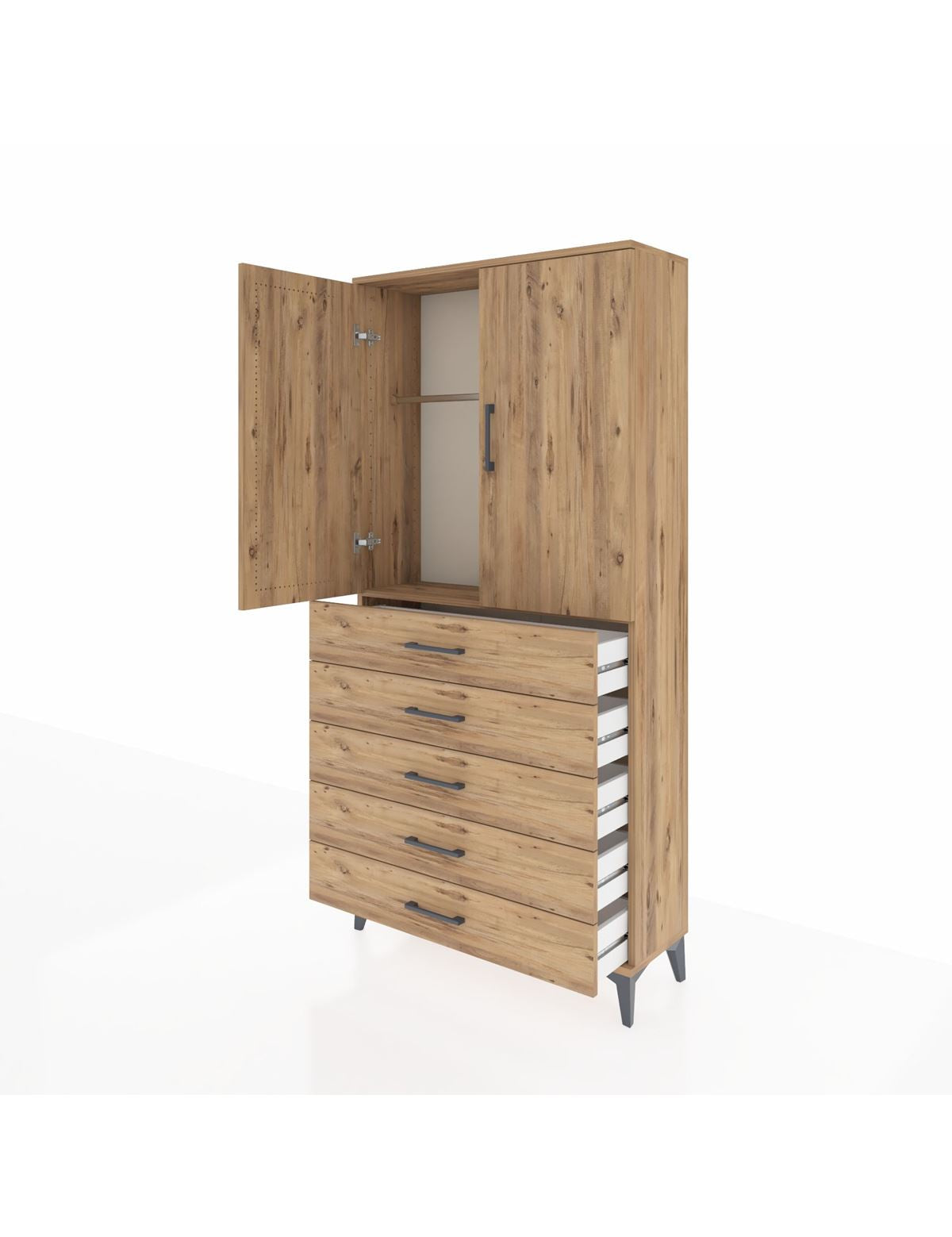 Arges Dolap Tek Raflı 5 Çekmeceli Tek Askılı 88x30x182 - S24M026V9A