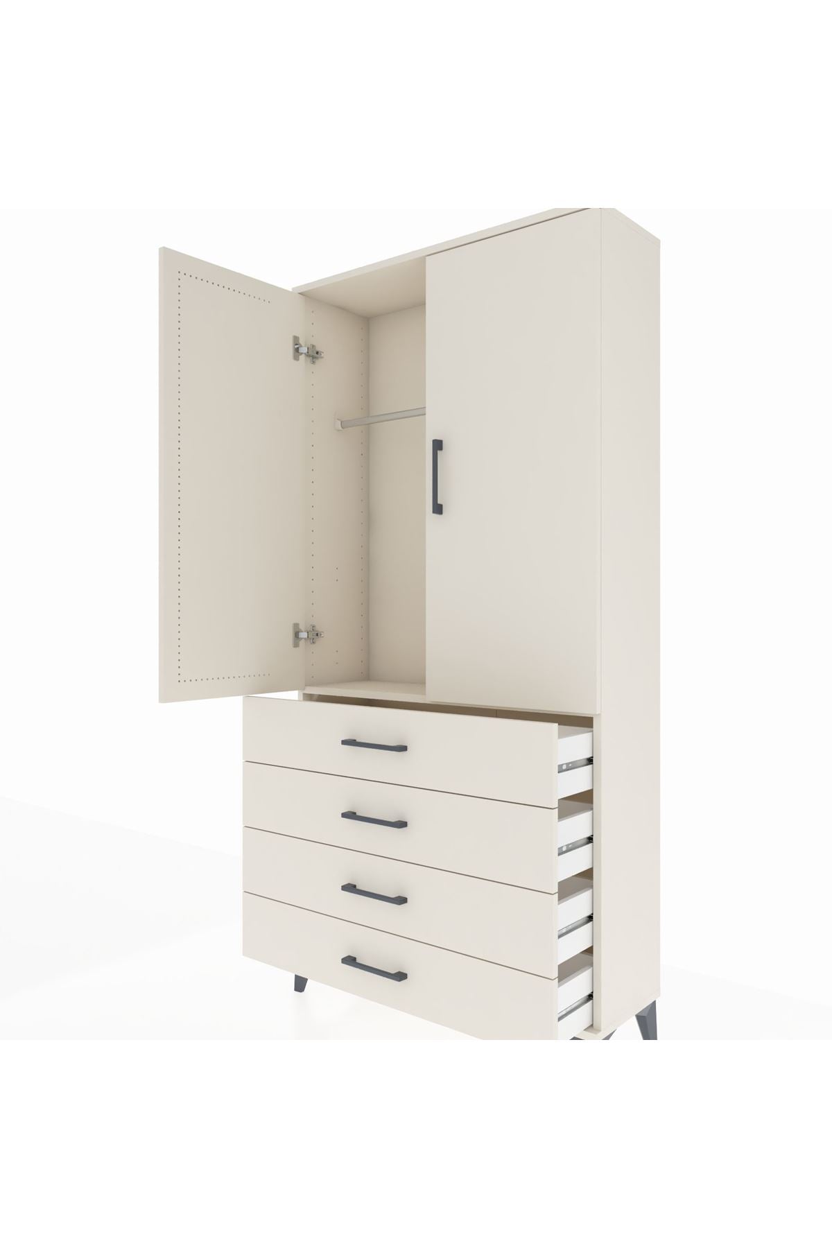 Arges Dolap Tek Raflı 4 Çekmeceli Tek Askılı 88x30x182 Aytaşı-Aytaşı