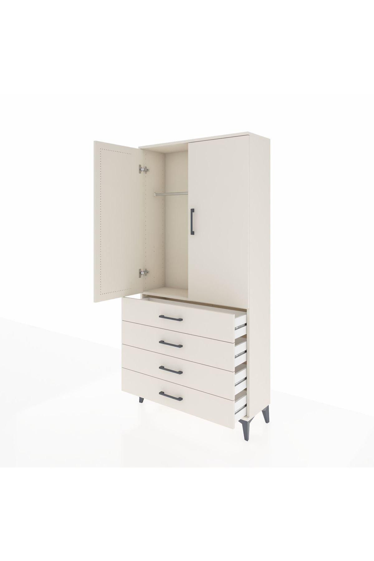 Arges Dolap Tek Raflı 4 Çekmeceli Tek Askılı 88x30x182 Aytaşı-Aytaşı