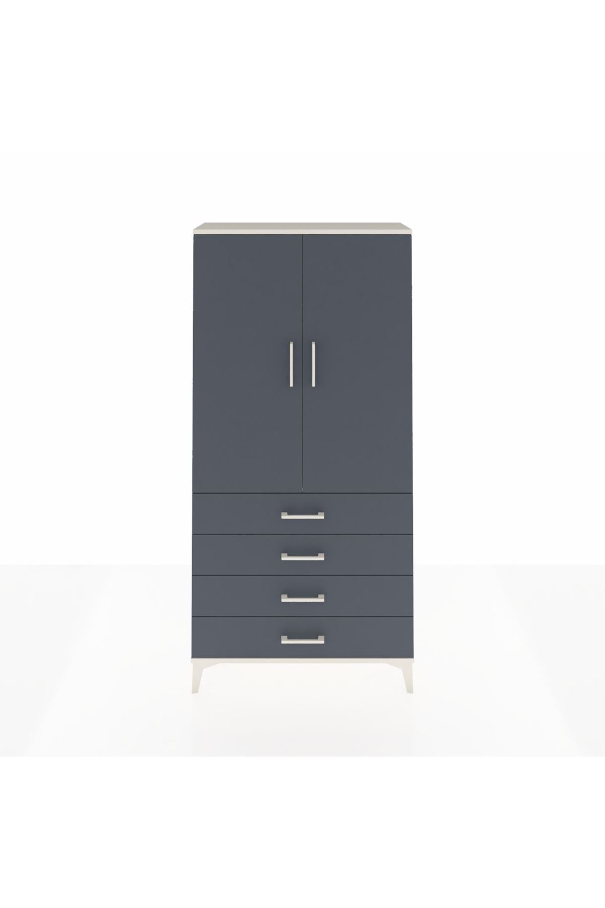 Arges Dolap Tek Raflı 4 Çekmeceli Tek Askılı 88x30x182 Aytaşı-Antrasit