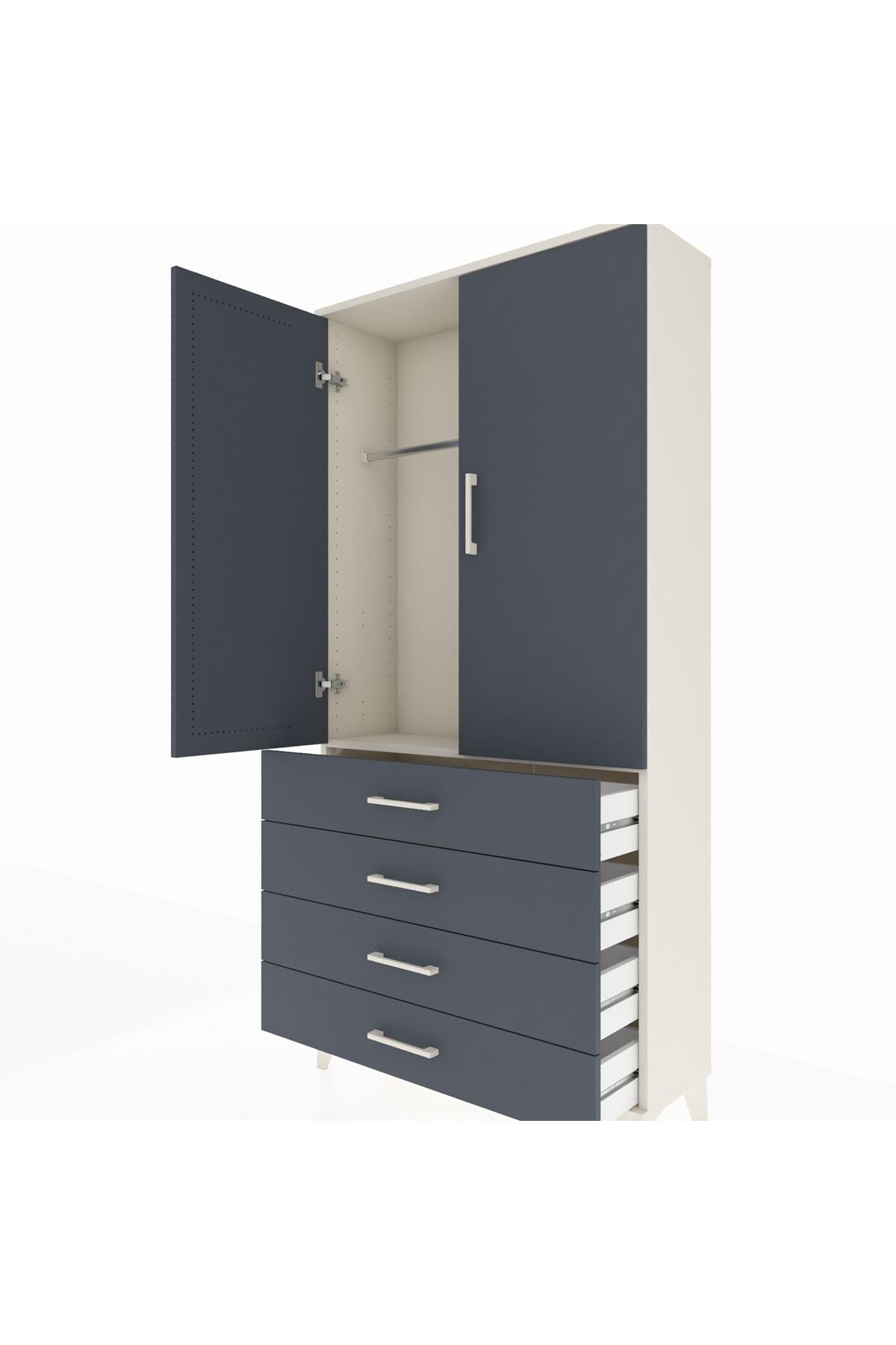 Arges Dolap Tek Raflı 4 Çekmeceli Tek Askılı 88x30x182 Aytaşı-Antrasit