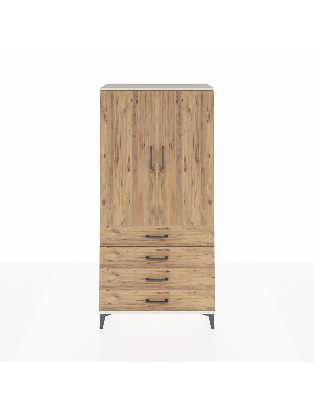 Arges Dolap Tek Raflı 4 Çekmeceli Tek Askılı 88x30x182 Aytaşı-Çam