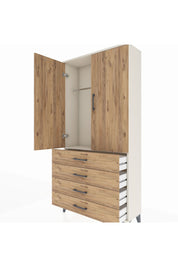 Arges Dolap Tek Raflı 4 Çekmeceli Tek Askılı 88x30x182 Aytaşı-Çam