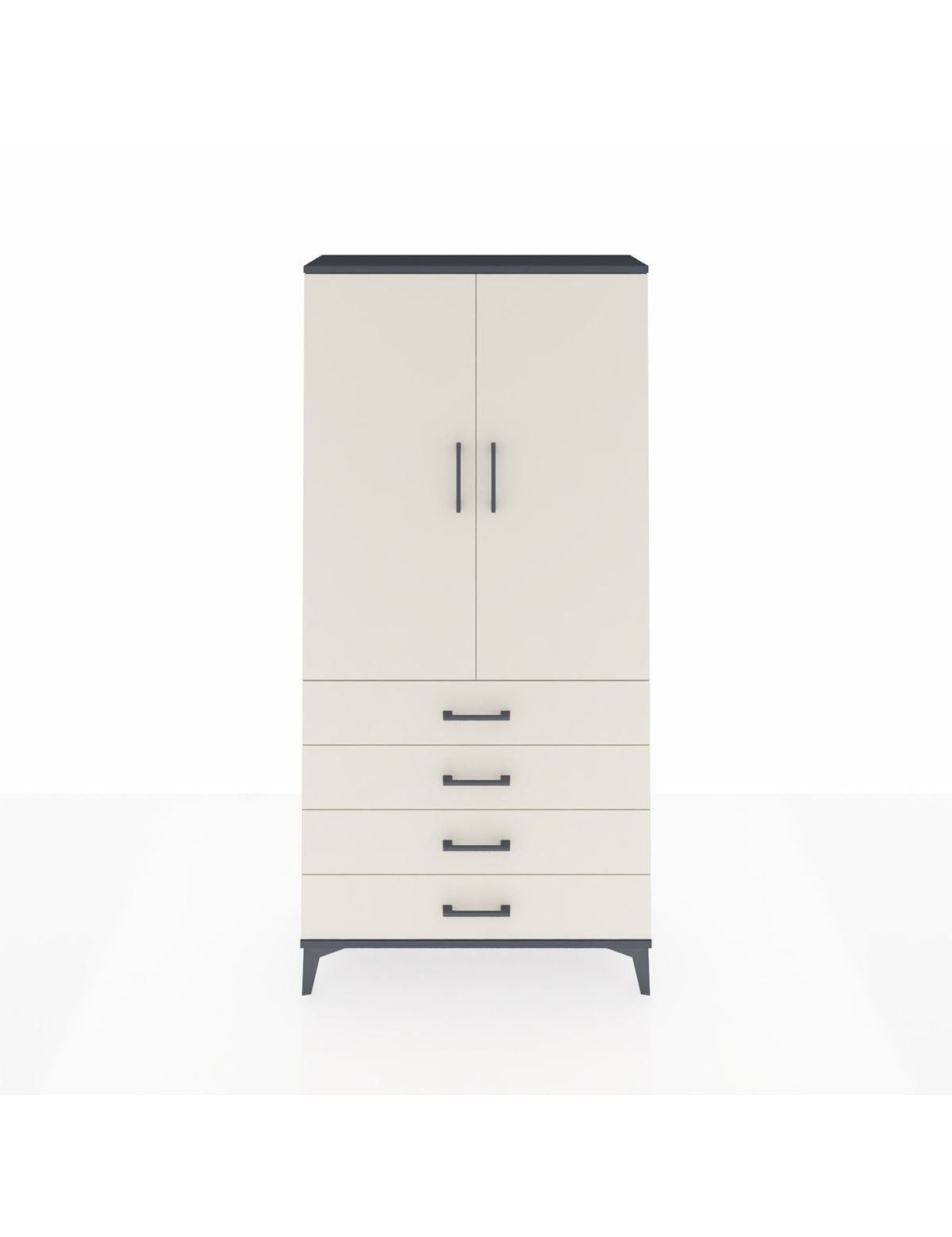 Arges Dolap Tek Raflı 4 Çekmeceli Tek Askılı 88x30x182 Antrasit-Aytaşı