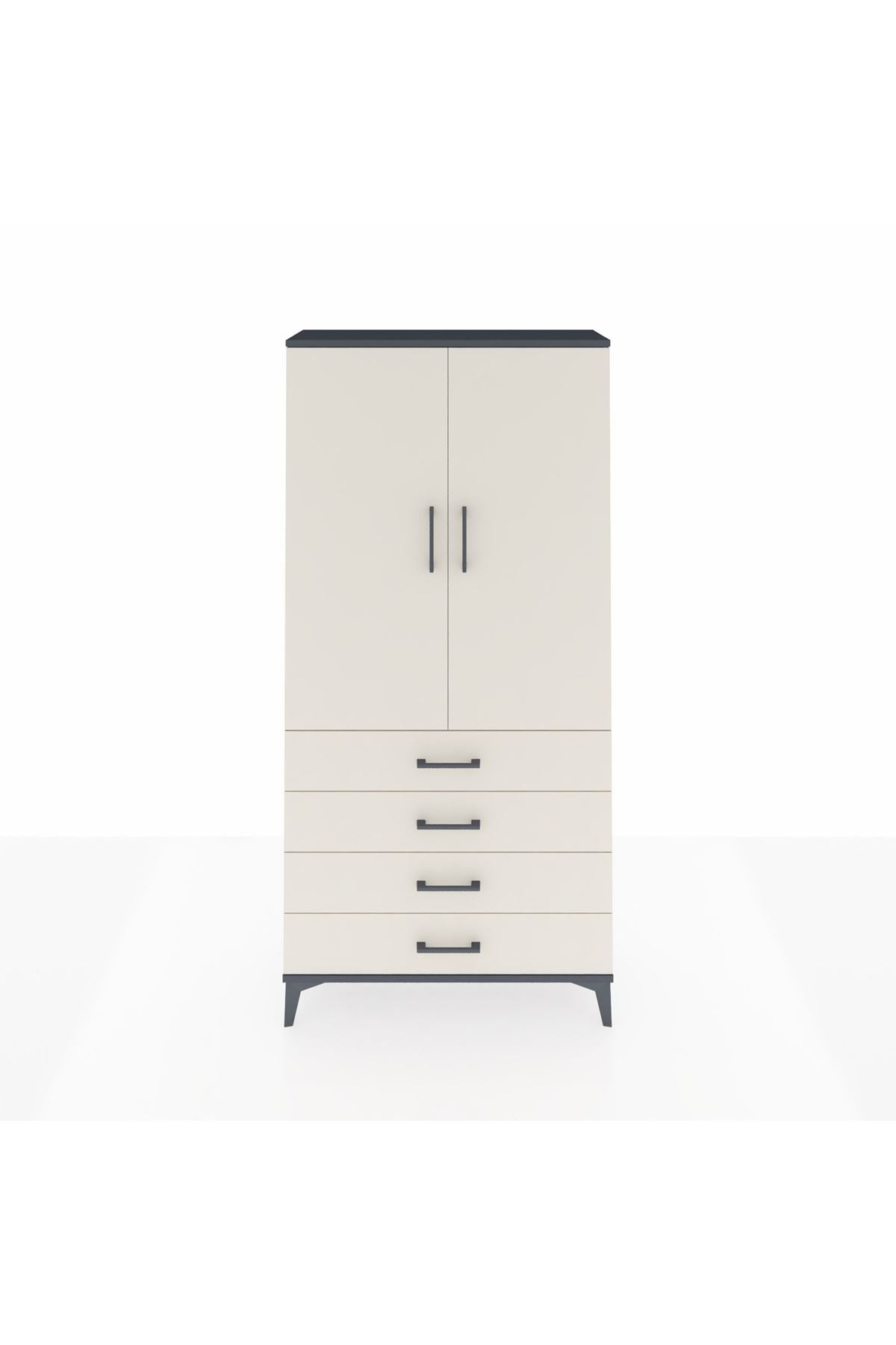 Arges Dolap Tek Raflı 4 Çekmeceli Tek Askılı 88x30x182 Antrasit-Aytaşı