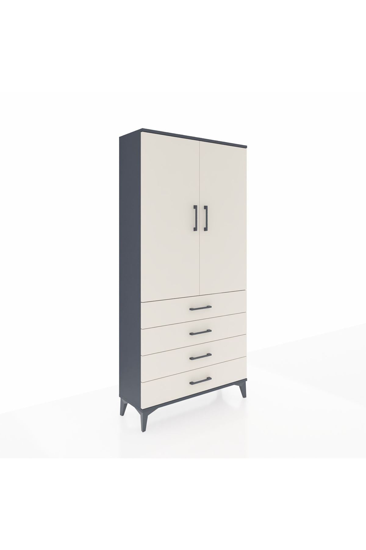 Arges Dolap Tek Raflı 4 Çekmeceli Tek Askılı 88x30x182 Antrasit-Aytaşı