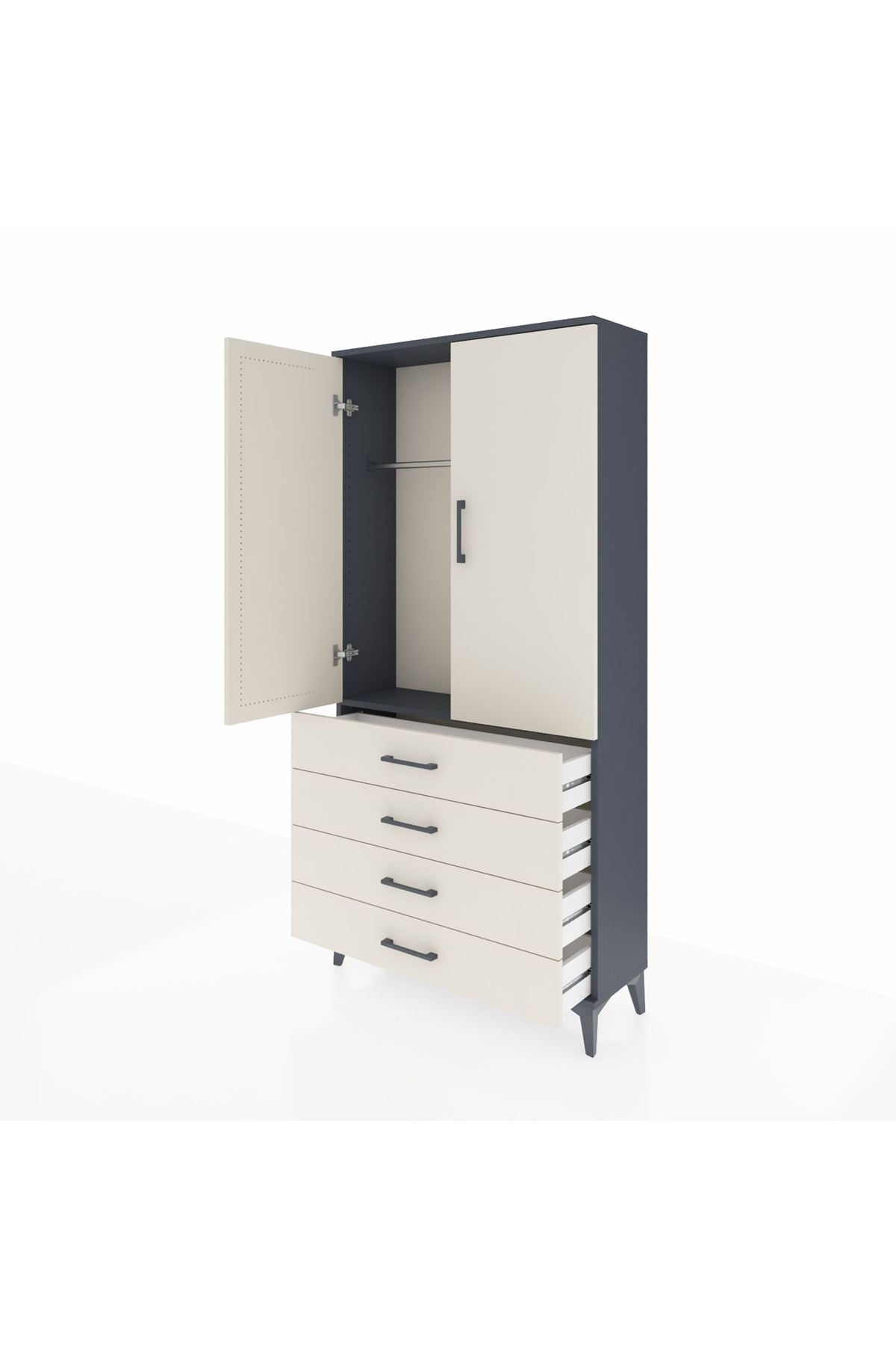 Arges Dolap Tek Raflı 4 Çekmeceli Tek Askılı 88x30x182 Antrasit-Aytaşı