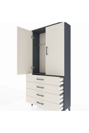 Arges Dolap Tek Raflı 4 Çekmeceli Tek Askılı 88x30x182 Antrasit-Aytaşı