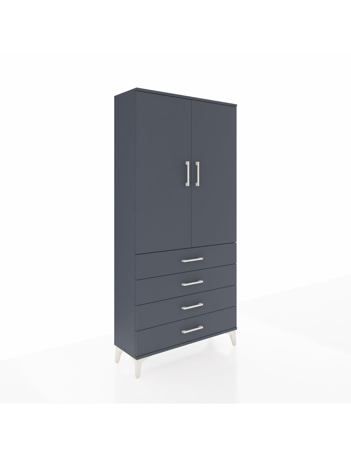 Arges Dolap Tek Raflı 4 Çekmeceli Tek Askılı 88x30x182 Antrasit-Antrasit