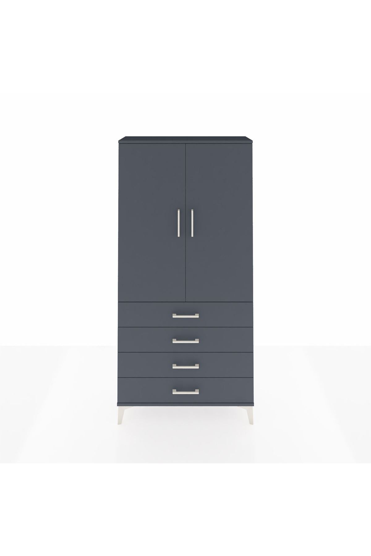 Arges Dolap Tek Raflı 4 Çekmeceli Tek Askılı 88x30x182 Antrasit-Antrasit