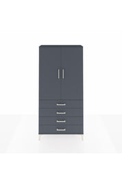 Arges Dolap Tek Raflı 4 Çekmeceli Tek Askılı 88x30x182 Antrasit-Antrasit