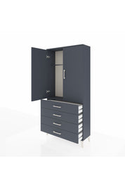 Arges Dolap Tek Raflı 4 Çekmeceli Tek Askılı 88x30x182 Antrasit-Antrasit