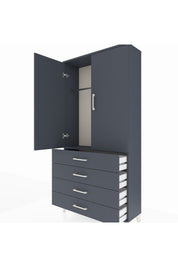 Arges Dolap Tek Raflı 4 Çekmeceli Tek Askılı 88x30x182 Antrasit-Antrasit