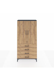 Arges Dolap Tek Raflı 4 Çekmeceli Tek Askılı 88x30x182 Antrasit-Çam