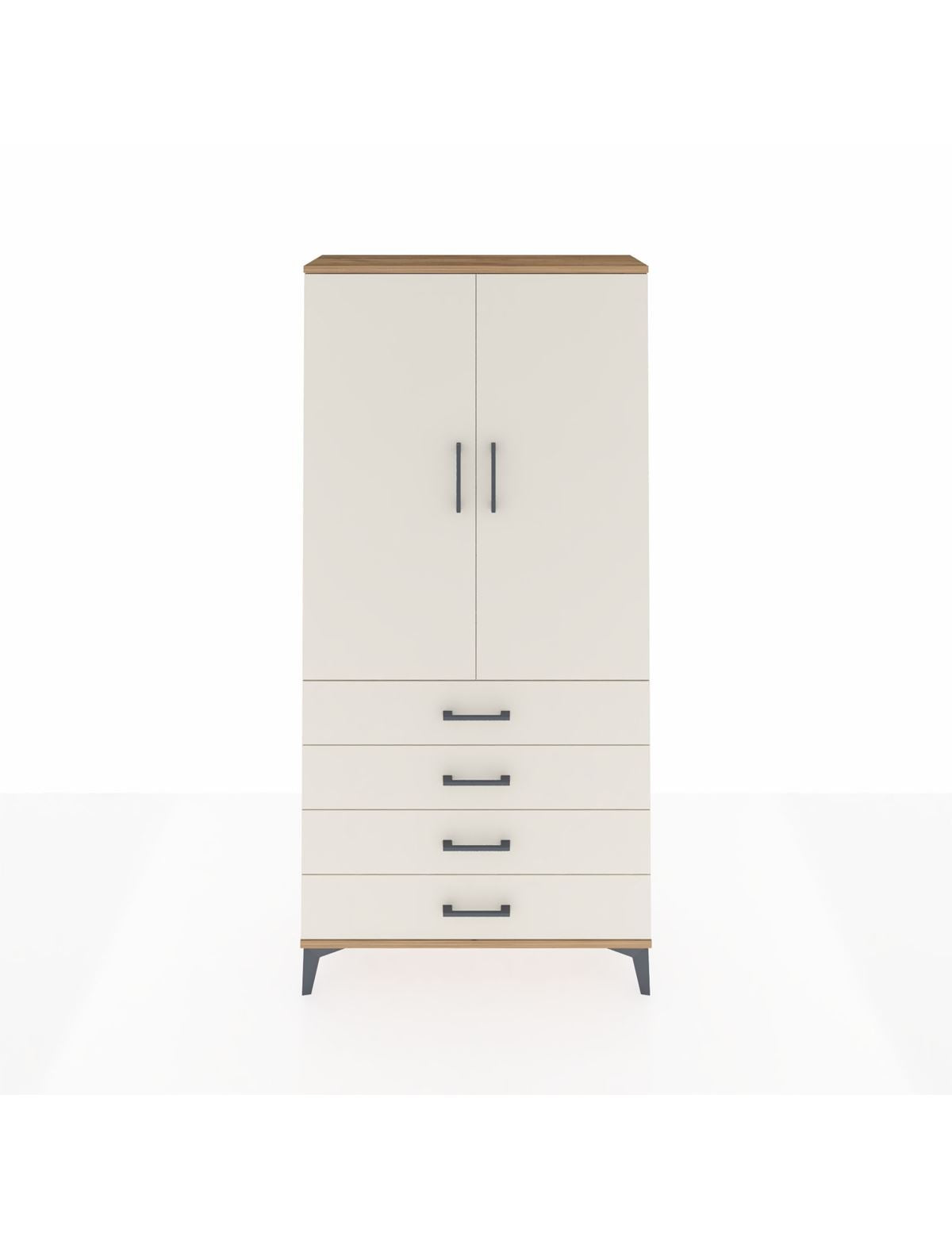 Arges Dolap Tek Raflı 4 Çekmeceli Tek Askılı 88x30x182 Çam-Aytaşı