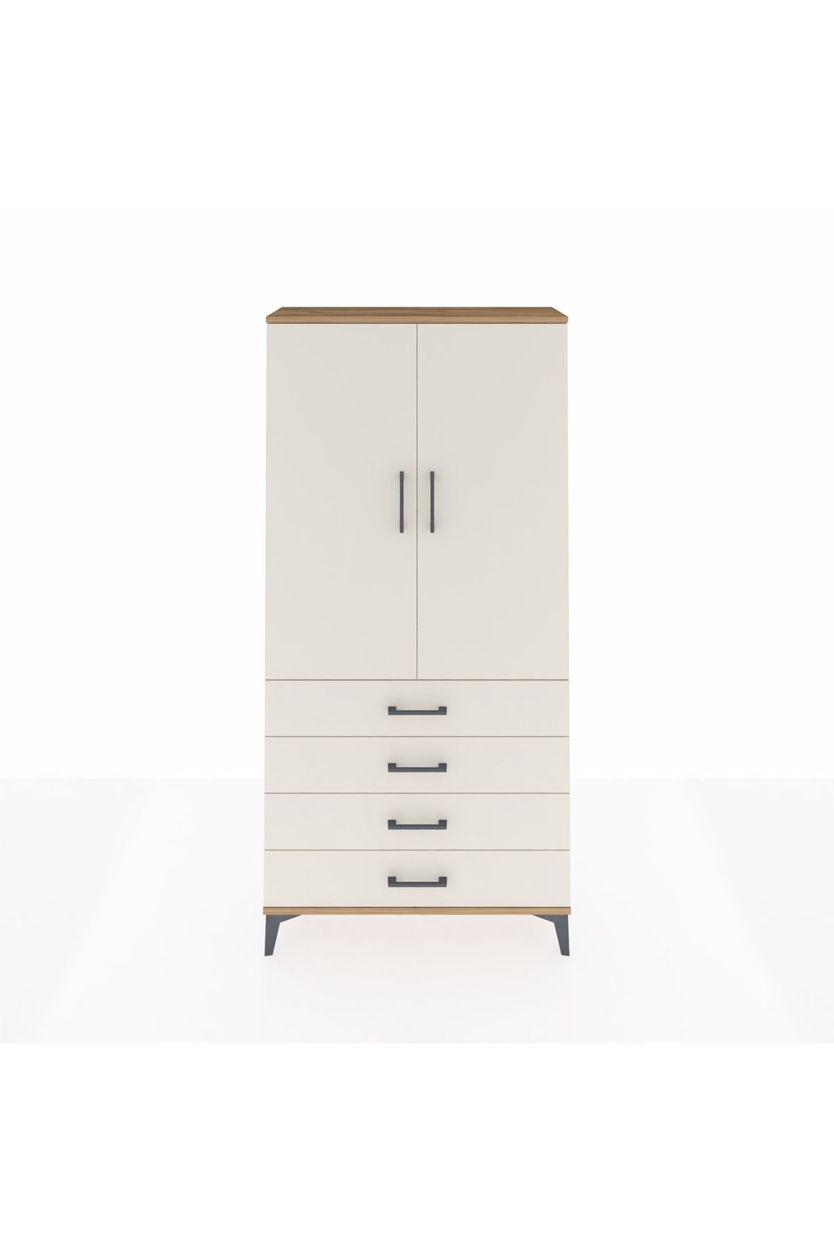 Arges Dolap Tek Raflı 4 Çekmeceli Tek Askılı 88x30x182 Çam-Aytaşı