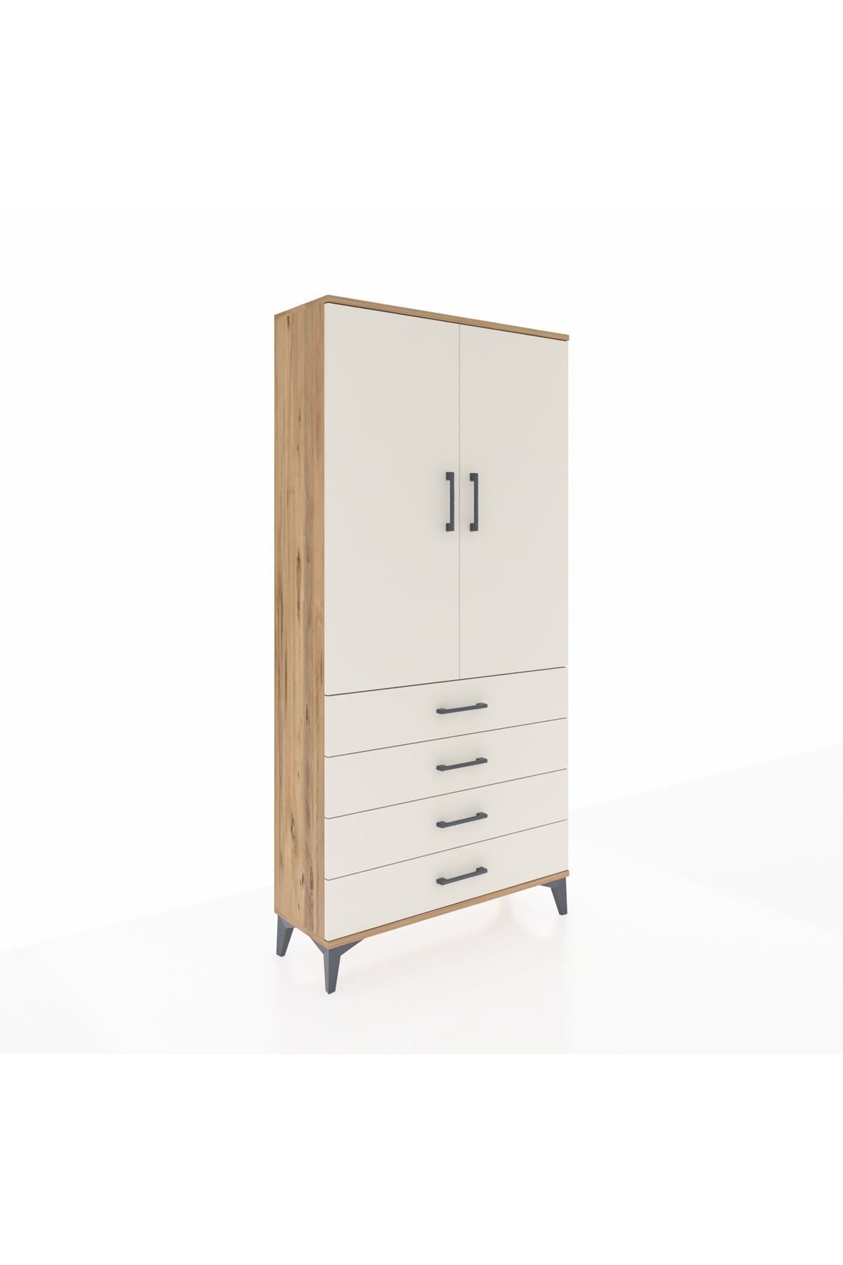 Arges Dolap Tek Raflı 4 Çekmeceli Tek Askılı 88x30x182 Çam-Aytaşı