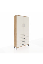 Arges Dolap Tek Raflı 4 Çekmeceli Tek Askılı 88x30x182 Çam-Aytaşı