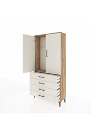 Arges Dolap Tek Raflı 4 Çekmeceli Tek Askılı 88x30x182 Çam-Aytaşı