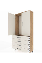Arges Dolap Tek Raflı 4 Çekmeceli Tek Askılı 88x30x182 Çam-Aytaşı