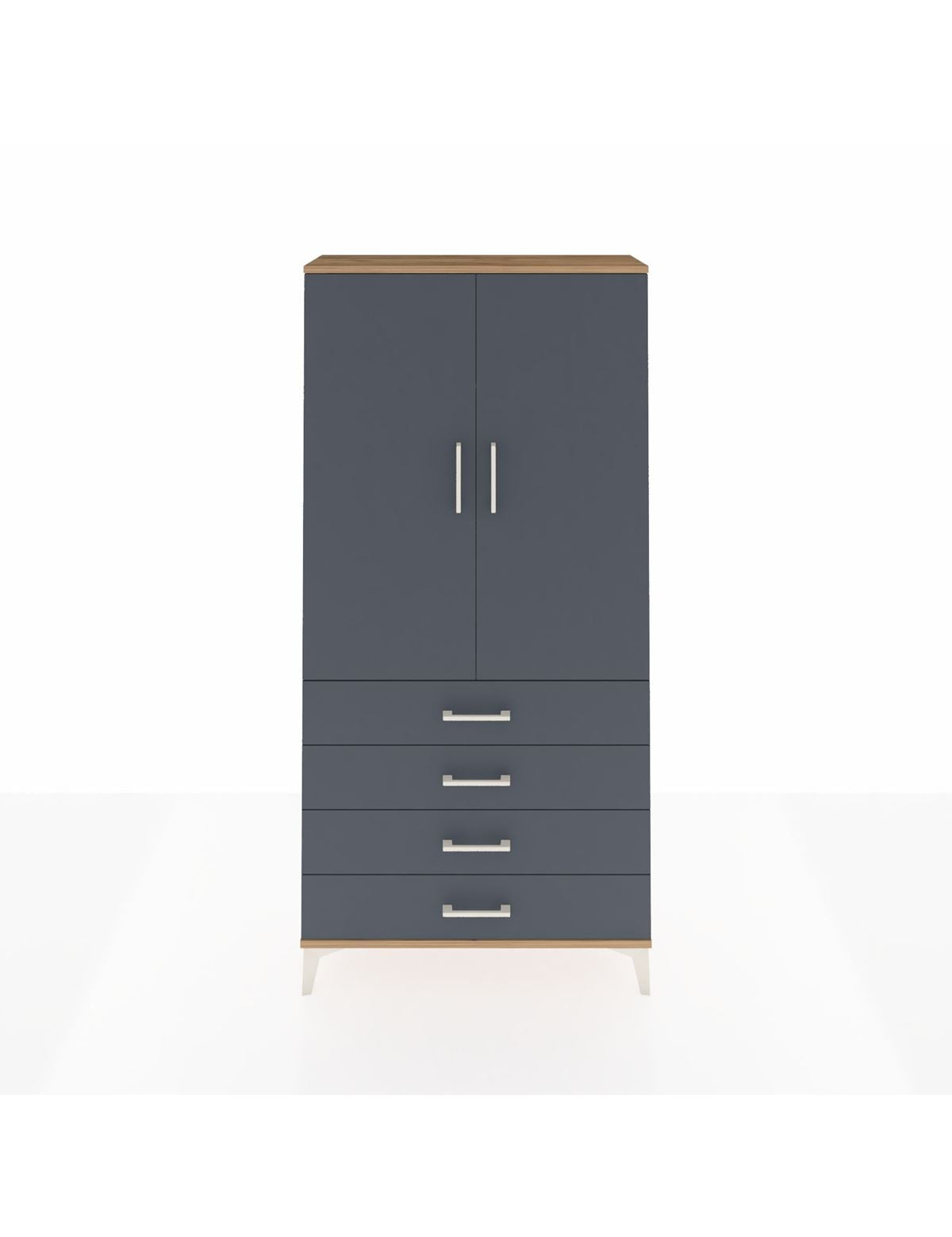 Arges Dolap Tek Raflı 4 Çekmeceli Tek Askılı 88x30x182 Çam-Antrasit