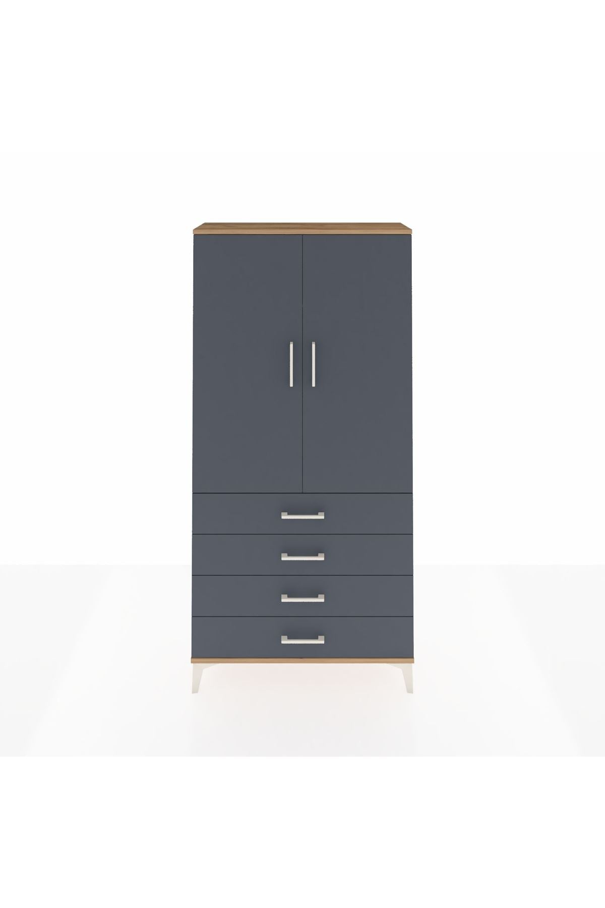 Arges Dolap Tek Raflı 4 Çekmeceli Tek Askılı 88x30x182 Çam-Antrasit