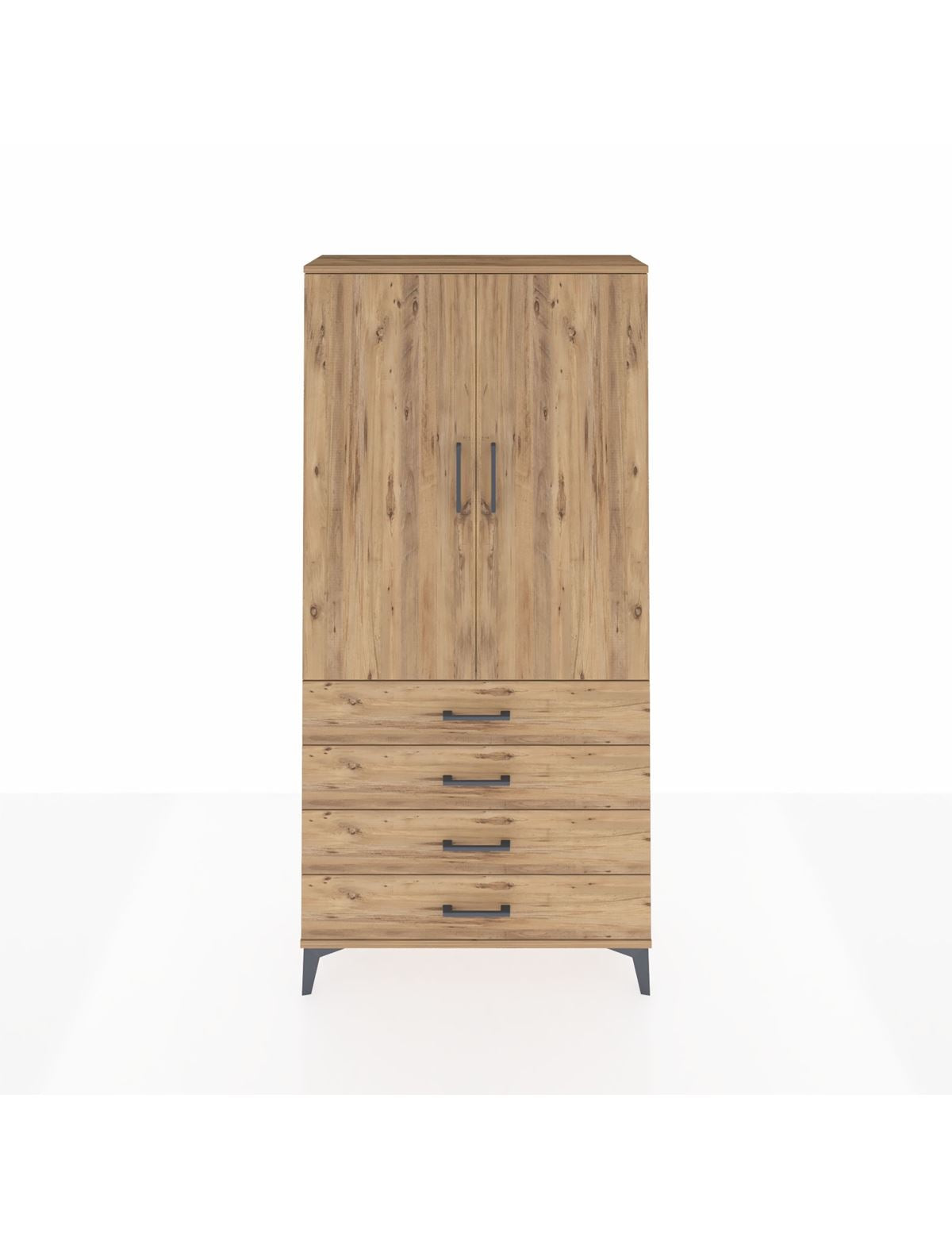 Arges Dolap Tek Raflı 4 Çekmeceli Tek Askılı 88x30x182 Çam-Çam