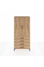 Arges Dolap Tek Raflı 4 Çekmeceli Tek Askılı 88x30x182 Çam-Çam