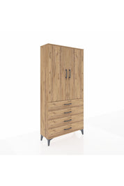 Arges Dolap Tek Raflı 4 Çekmeceli Tek Askılı 88x30x182 Çam-Çam