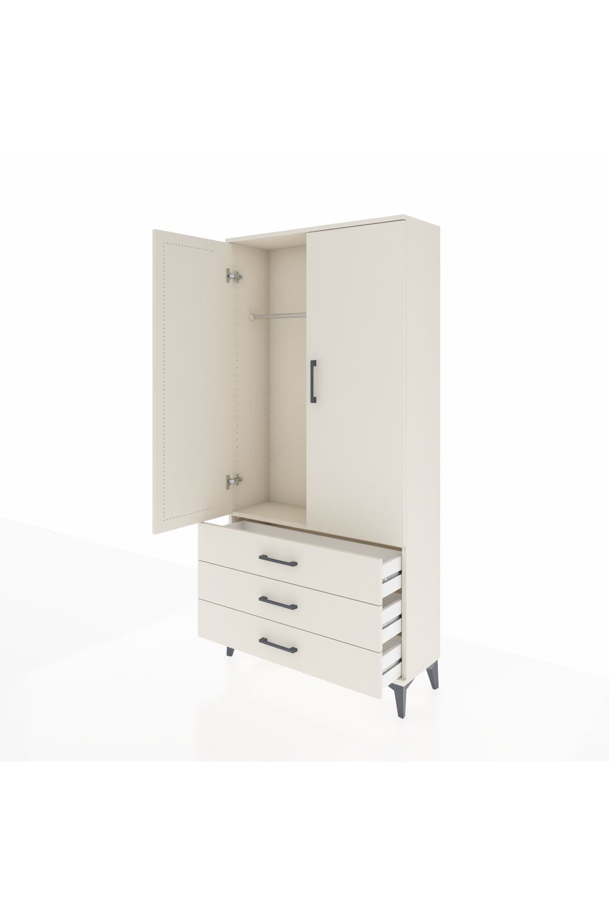 Arges Dolap Tek Raflı 3 Çekmeceli Tek Askılı 88x30x182 Aytaşı-Aytaşı