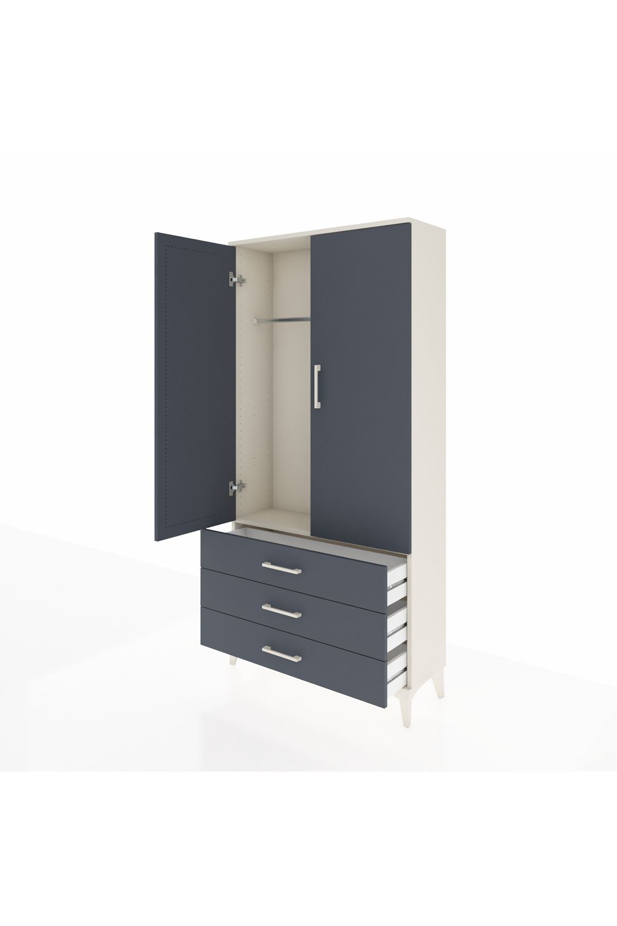 Arges Dolap Tek Raflı 3 Çekmeceli Tek Askılı 88x30x182 Aytaşı-Antrasit