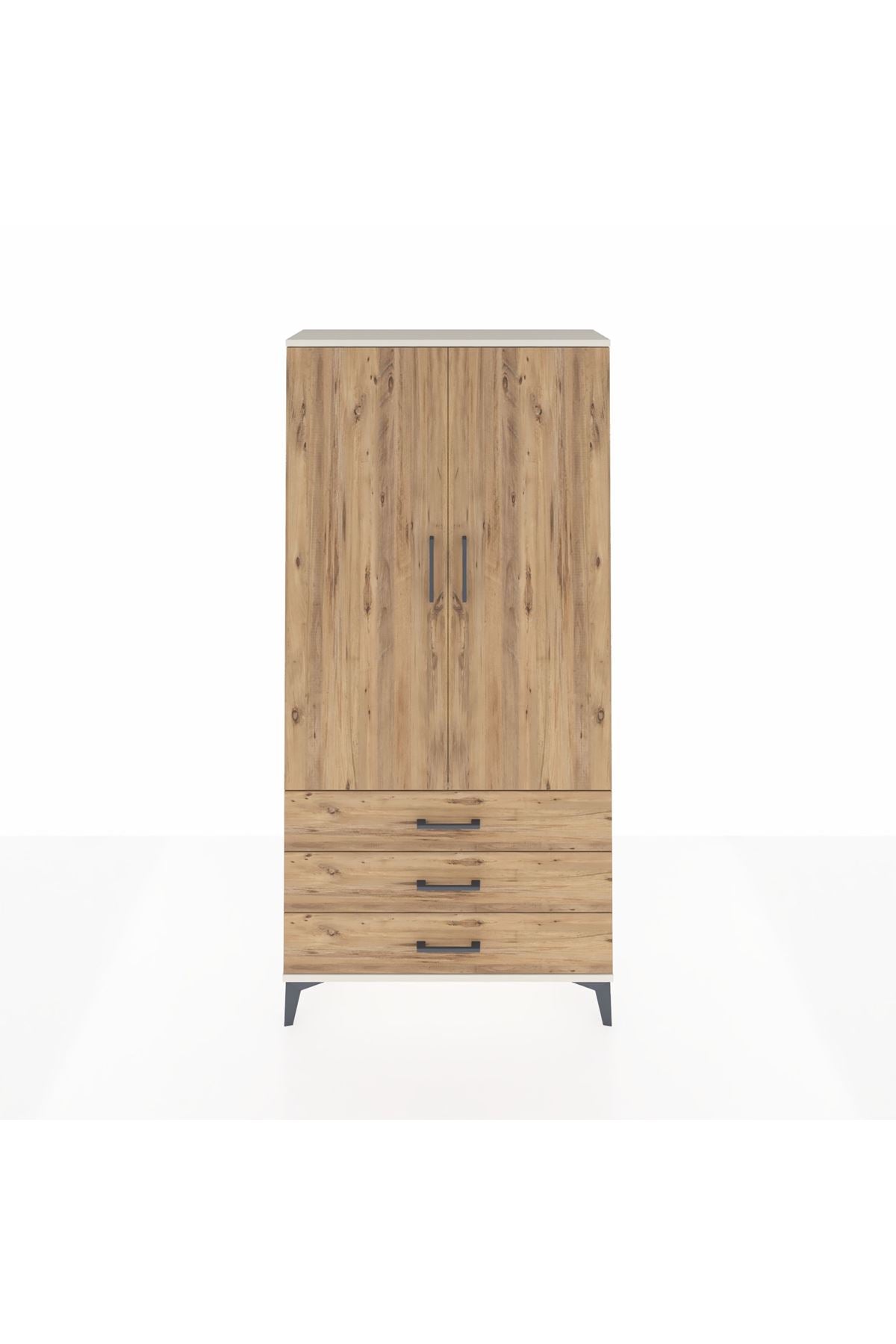 Arges Dolap Tek Raflı 3 Çekmeceli Tek Askılı 88x30x182 Aytaşı-Çam