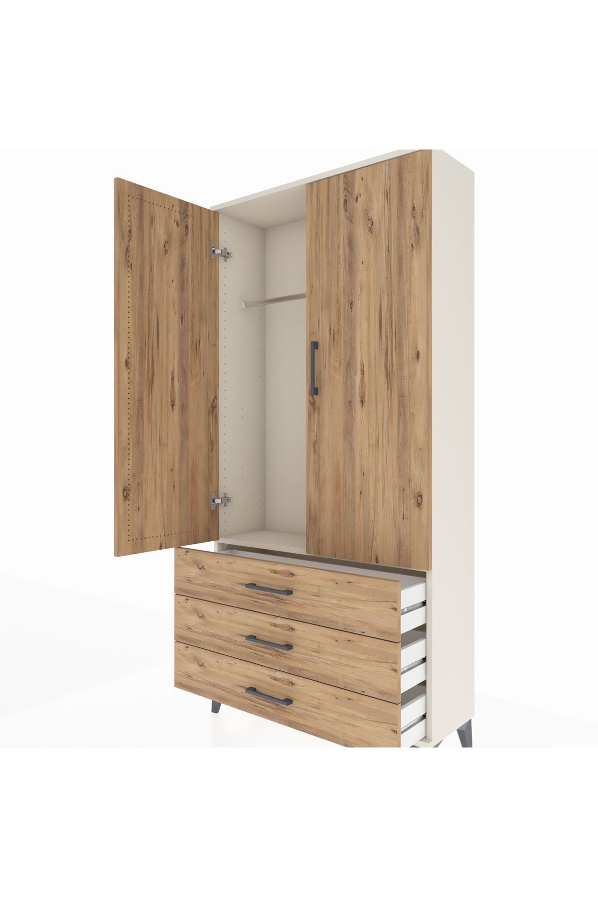 Arges Dolap Tek Raflı 3 Çekmeceli Tek Askılı 88x30x182 Aytaşı-Çam