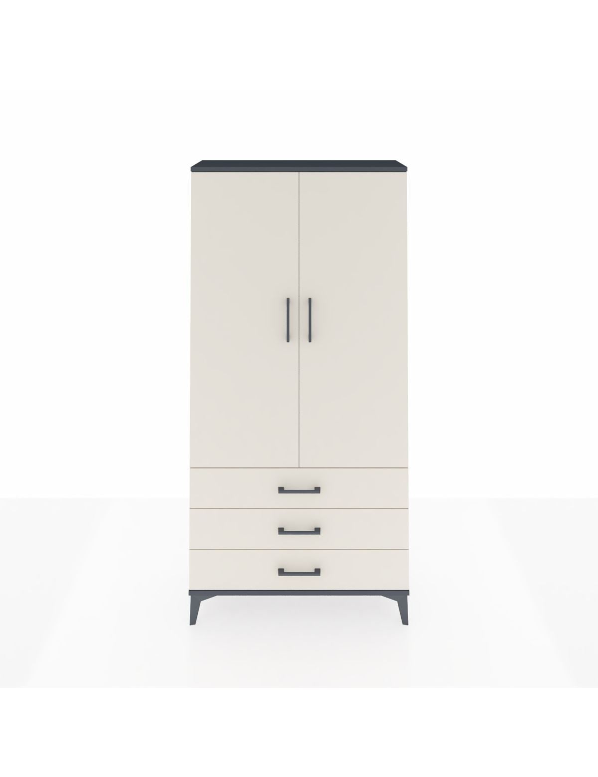 Arges Dolap Tek Raflı 3 Çekmeceli Tek Askılı 88x30x182 Antrasit-Aytaşı