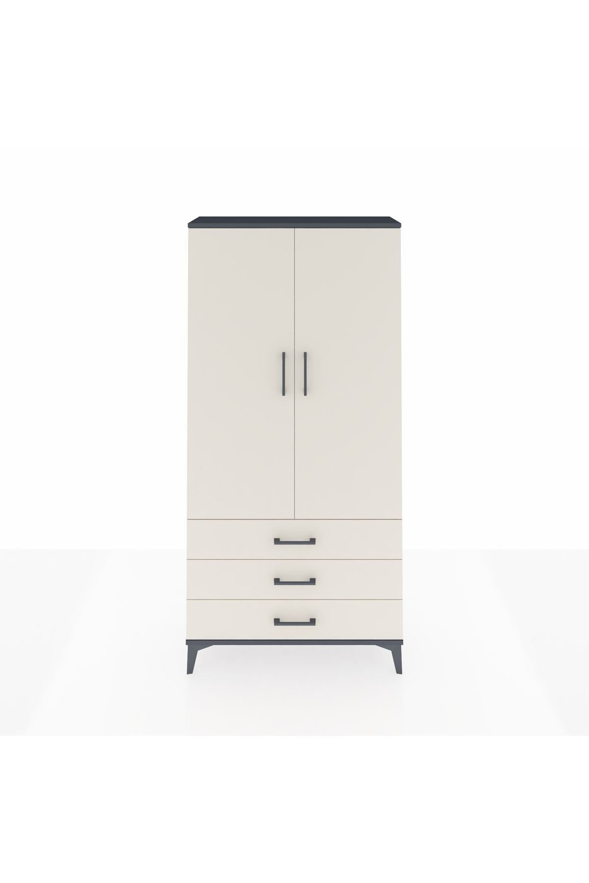 Arges Dolap Tek Raflı 3 Çekmeceli Tek Askılı 88x30x182 Antrasit-Aytaşı