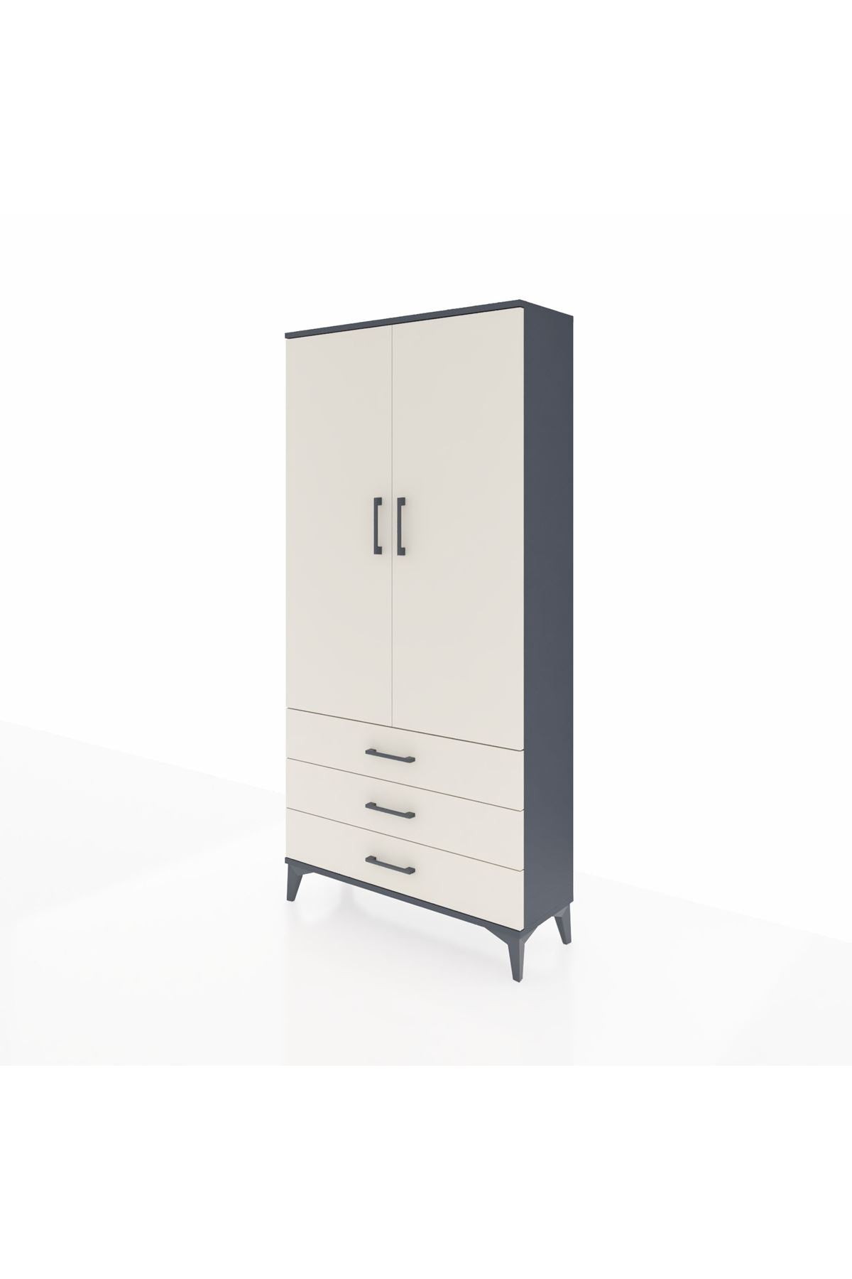 Arges Dolap Tek Raflı 3 Çekmeceli Tek Askılı 88x30x182 Antrasit-Aytaşı