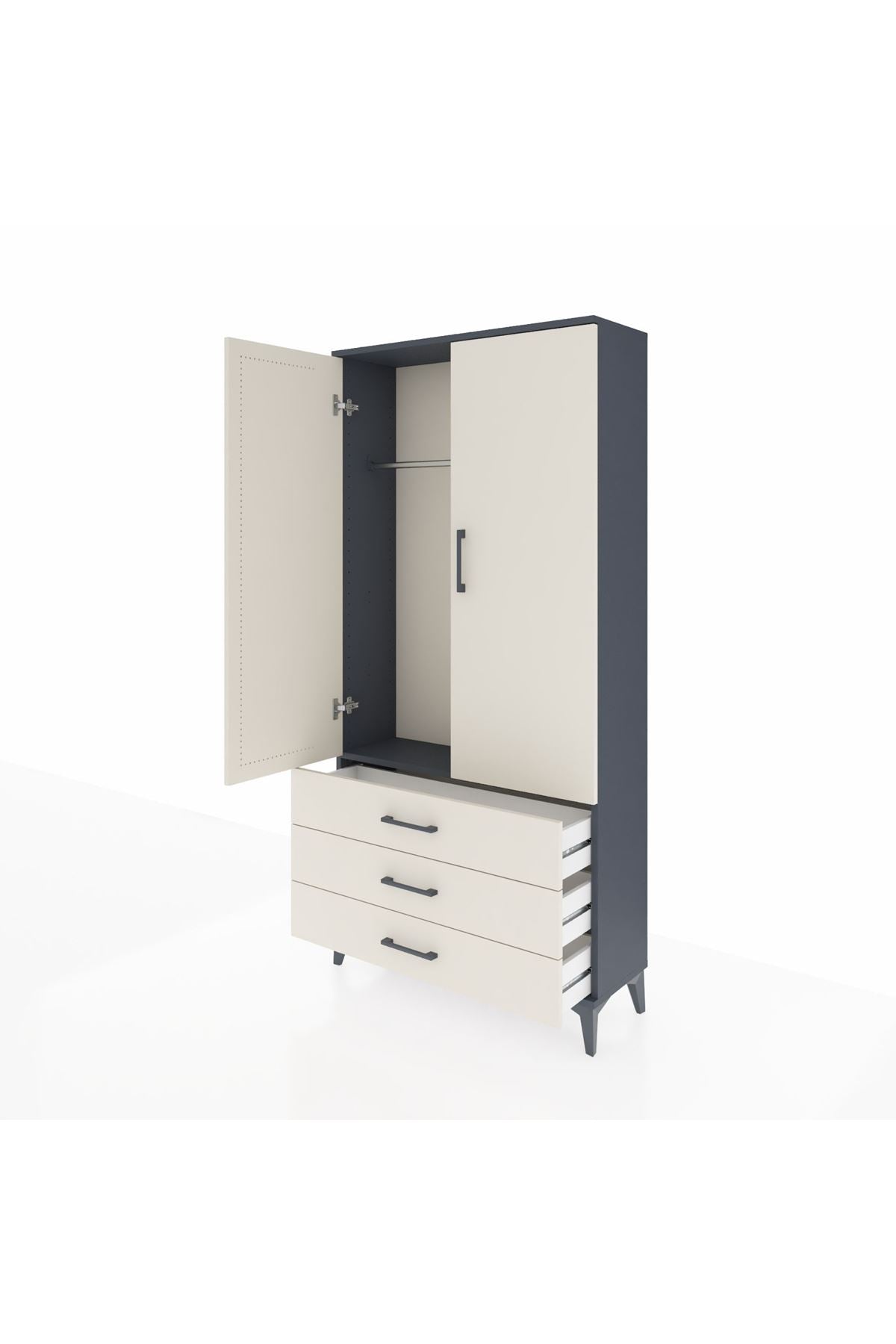 Arges Dolap Tek Raflı 3 Çekmeceli Tek Askılı 88x30x182 Antrasit-Aytaşı