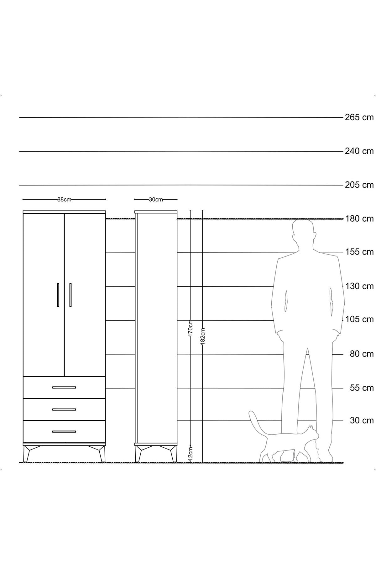 Arges Dolap Tek Raflı 3 Çekmeceli Tek Askılı 88x30x182 Antrasit-Aytaşı