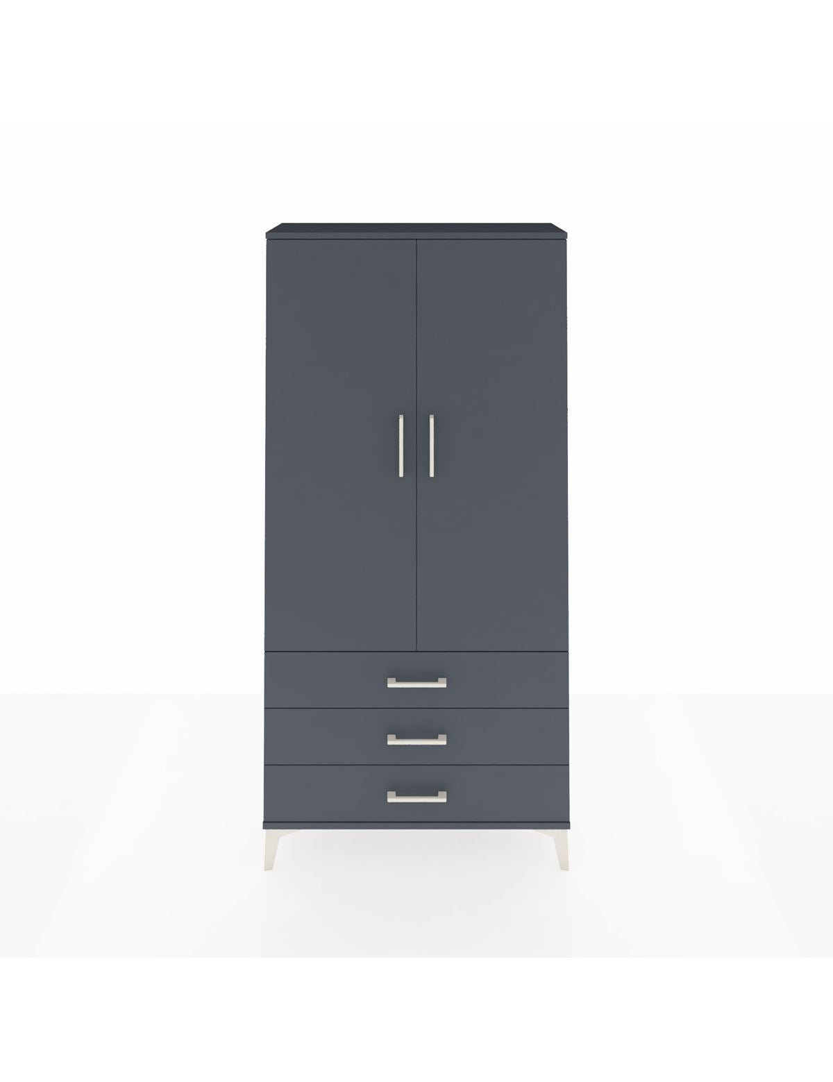 Arges Dolap Tek Raflı 3 Çekmeceli Tek Askılı 88x30x182 Antrasit-Antrasit