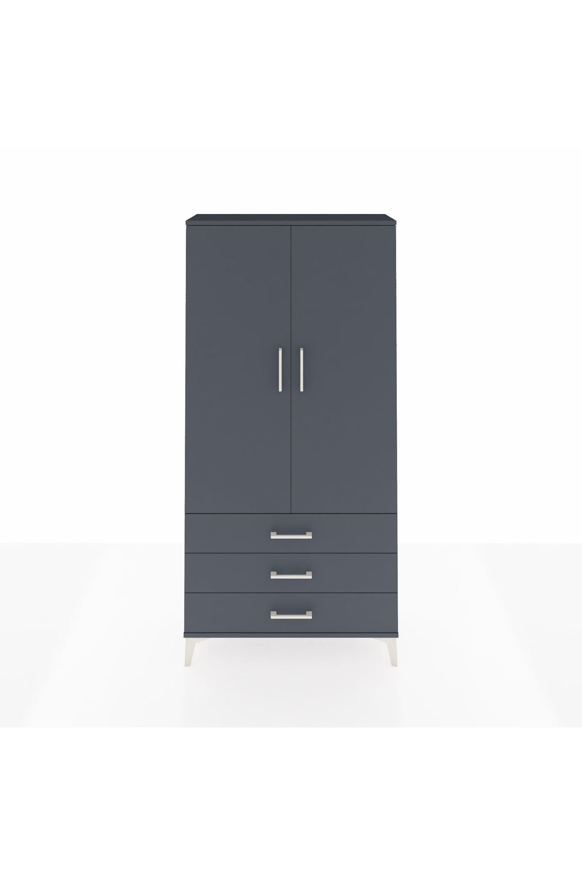 Arges Dolap Tek Raflı 3 Çekmeceli Tek Askılı 88x30x182 Antrasit-Antrasit