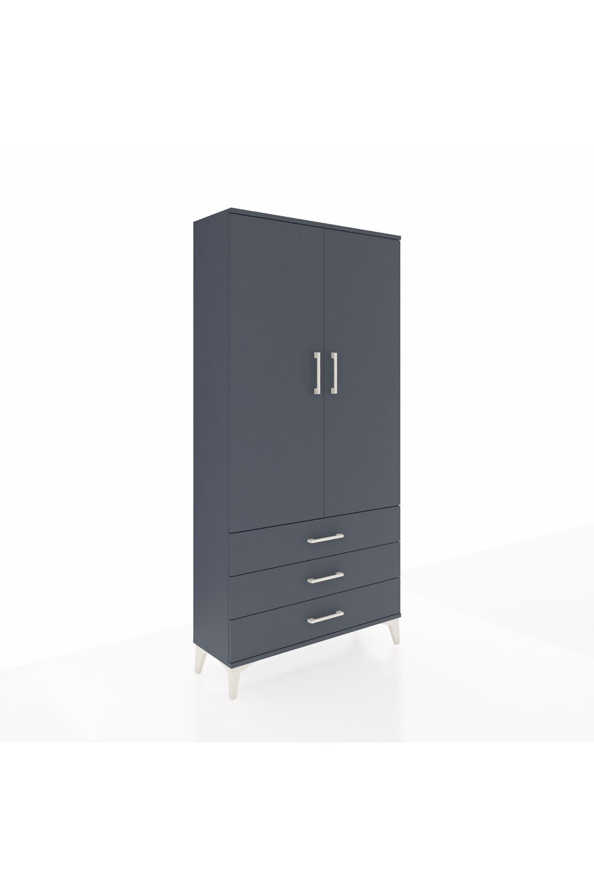 Arges Dolap Tek Raflı 3 Çekmeceli Tek Askılı 88x30x182 Antrasit-Antrasit