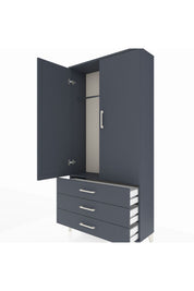 Arges Dolap Tek Raflı 3 Çekmeceli Tek Askılı 88x30x182 Antrasit-Antrasit