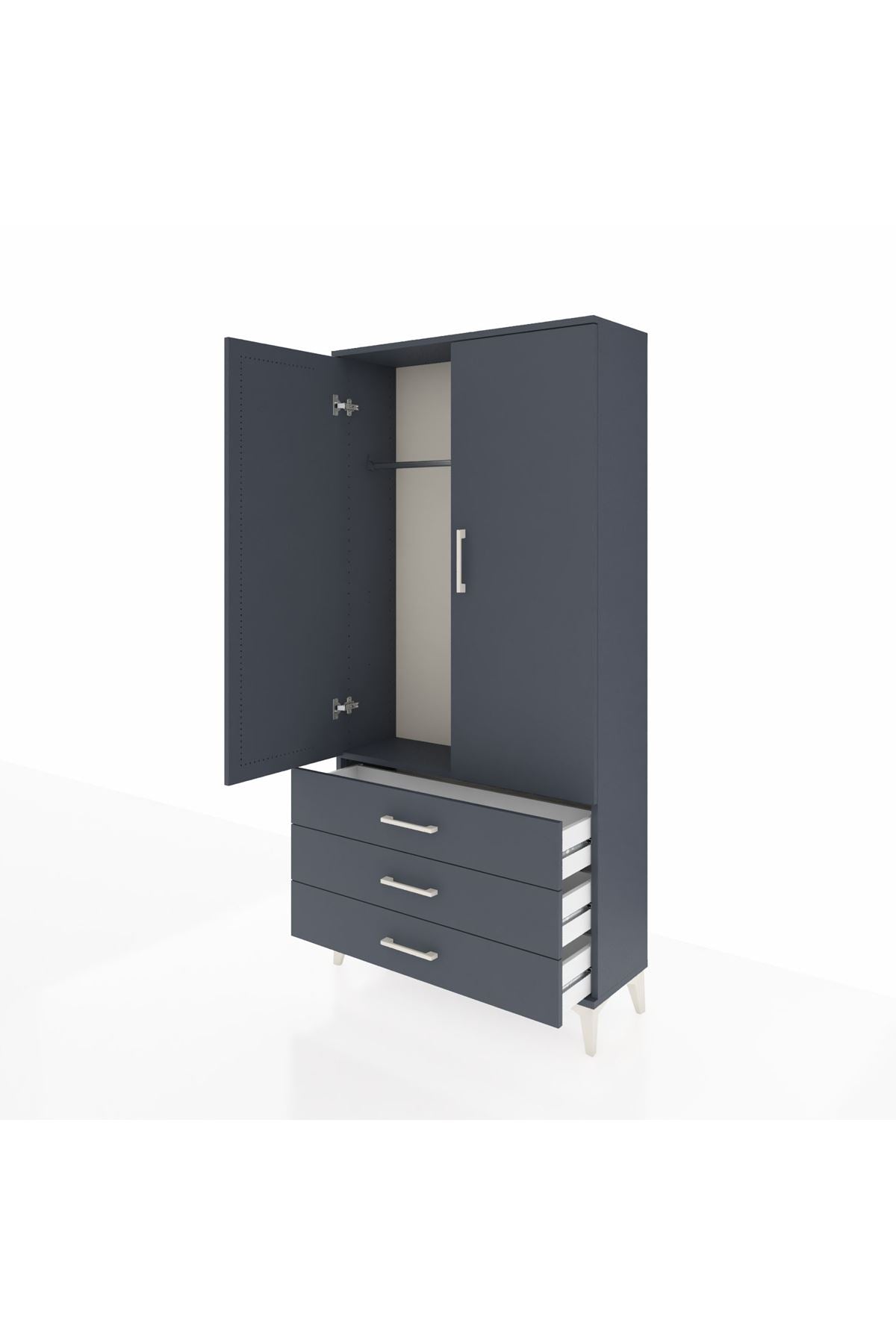 Arges Dolap Tek Raflı 3 Çekmeceli Tek Askılı 88x30x182 Antrasit-Antrasit