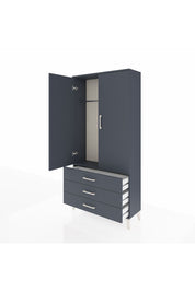 Arges Dolap Tek Raflı 3 Çekmeceli Tek Askılı 88x30x182 Antrasit-Antrasit