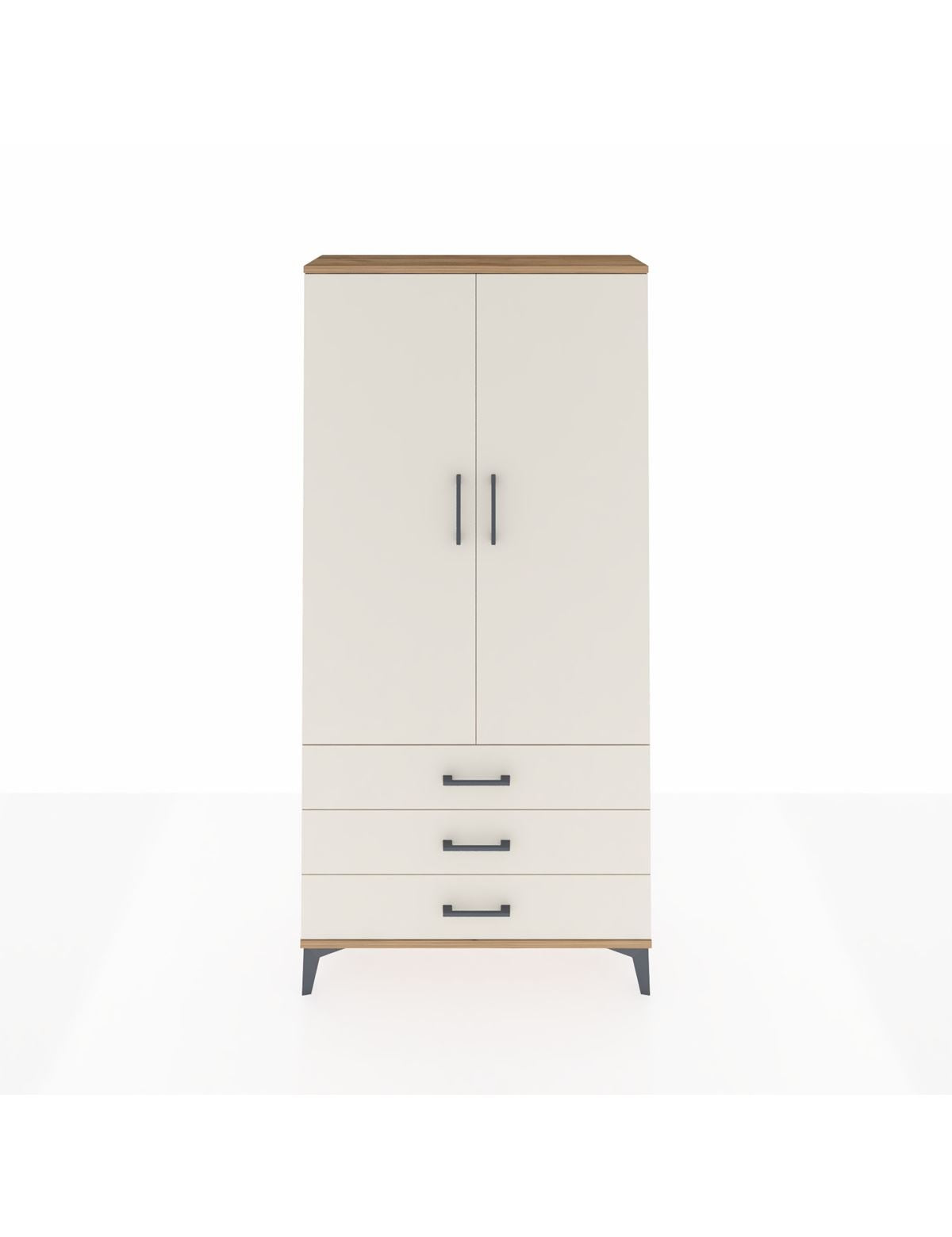 Arges Dolap Tek Raflı 3 Çekmeceli Tek Askılı 88x30x182 Çam-Aytaşı