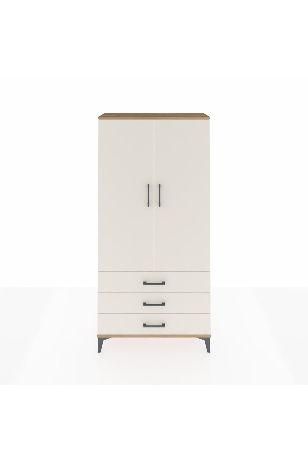 Arges Dolap Tek Raflı 3 Çekmeceli Tek Askılı 88x30x182 Çam-Aytaşı