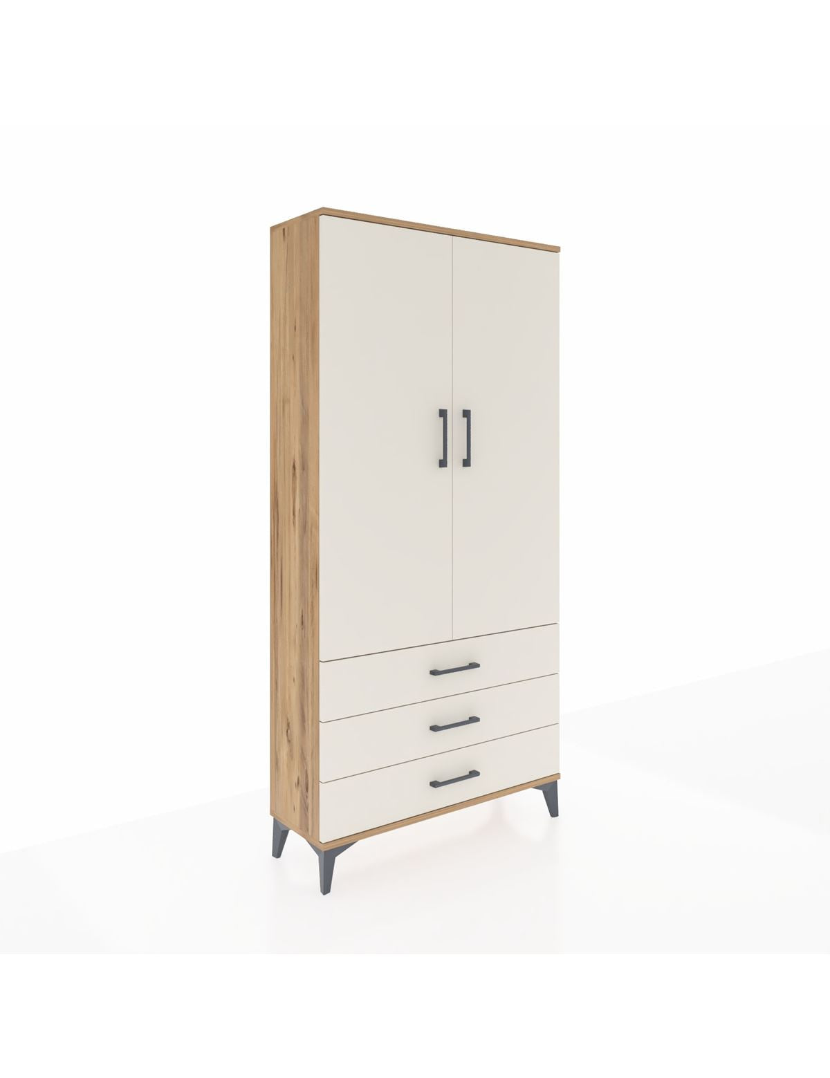 Arges Dolap Tek Raflı 3 Çekmeceli Tek Askılı 88x30x182 Çam-Aytaşı