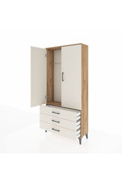 Arges Dolap Tek Raflı 3 Çekmeceli Tek Askılı 88x30x182 Çam-Aytaşı